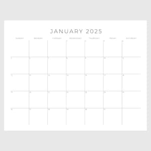 2025 Calendar Printable, Monthly Planner Landscape, Minimal Monthly Calendar 2025 Printable, Sunday Start A4 Letter Wall Calendar Download