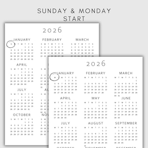 2026 Year at a Glance Calendar Printable | Full Year One Page | A4, A3 ...