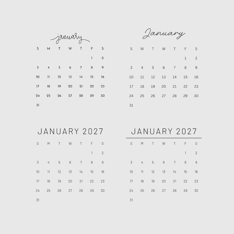 2027 PNG Calendar Transparent Background, Digital Monthly Calendar ...