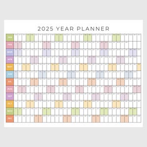 2025 Printable Year Planner | Large Wall Calendar 2025 | Yearly Wall Calendar | Rainbow Year Calendar | Giant Wall Calendar | A1 A2 A3 PDF
