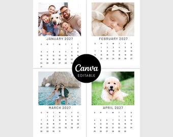 2027 Fotokalender Vorlage, Benutzerdefinierter Fotokalender, Canva Kalendervorlage, Canva bearbeitbar, Benutzerdefiniertes Design, Fotorahmen, Fotovorlage