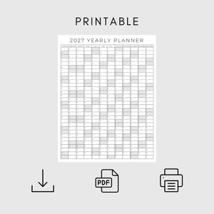 2027 Yearly Planner Printable, Yearly Planning Calendar, Calendar Poster, Digital Calendar, 2027 Calendar, 2027 Planner, Yearly Overview image 8