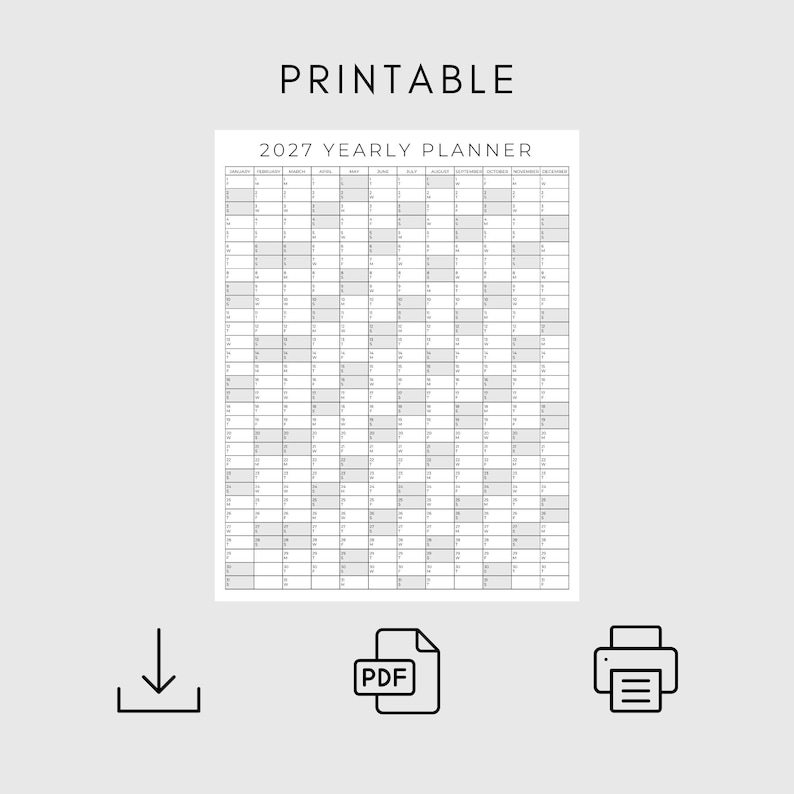 2027 Yearly Planner Printable, Yearly Planning Calendar, Calendar Poster, Digital Calendar, 2027 Calendar, 2027 Planner, Yearly Overview image 8