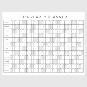 Utskrivbar årsplanerare 2024, Årsplaneringskalender, Kalenderaffisch, Digital kalender 2024, Kalender 2024, Planerare 2024, År i korthet