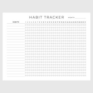 Tracker delle abitudini mensili stampabile orizzontale, modello di tracker delle abitudini, tracker di routine, sfida delle abitudini di 30 giorni, A4/lettera, download immediato