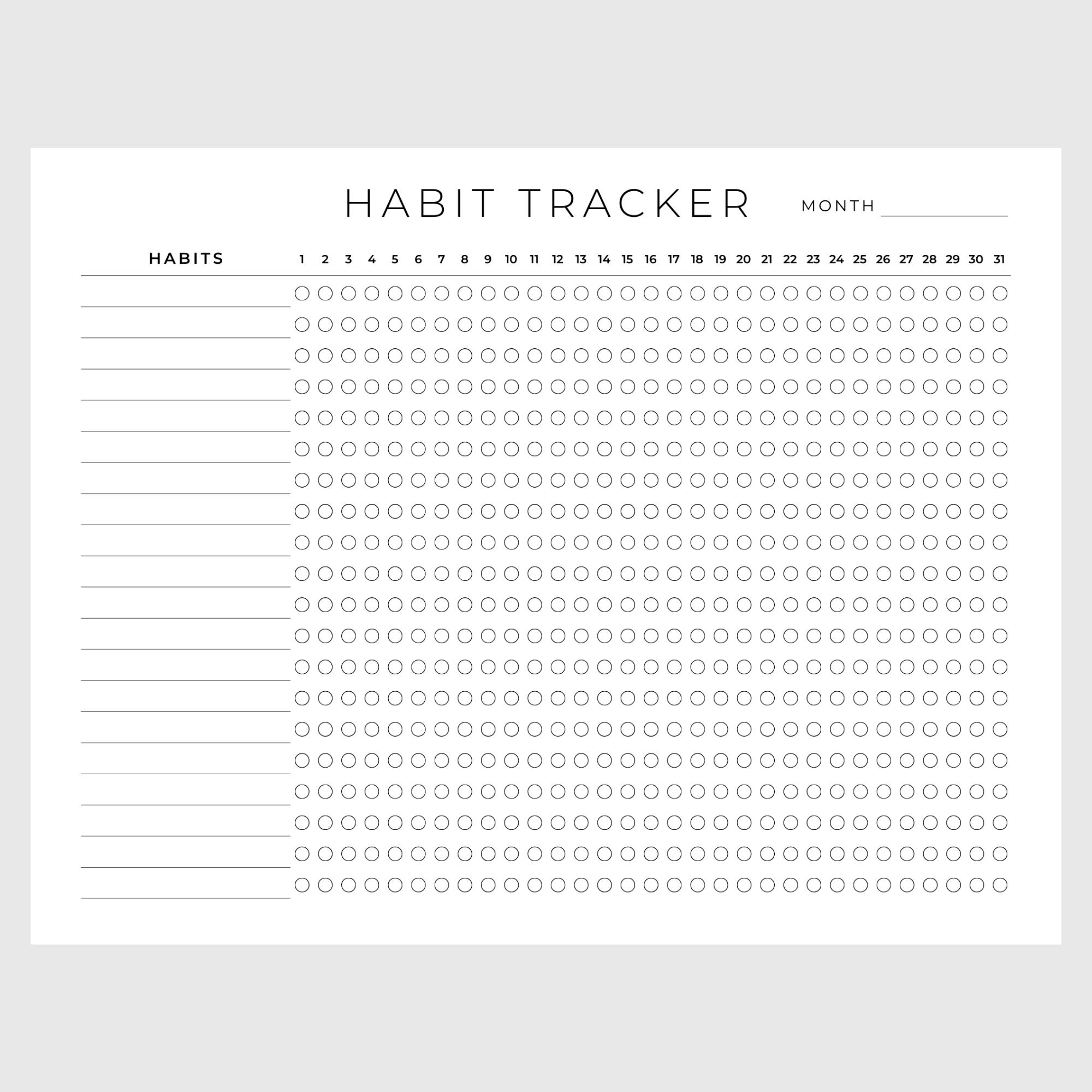 Monthly Habit Tracker Printable Landscape, Habit Tracker Template ...