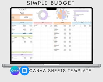 Budget Spreadsheet Budget Planner Budget Template Monthly Budget Tracker Simple Budget Canva Sheets Budgeting Personal Finance Tracker