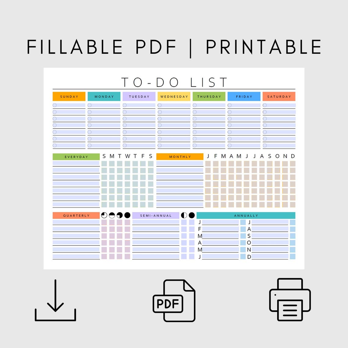 Printable to Do List Template Colorful PDF Checklist Daily Weekly ...