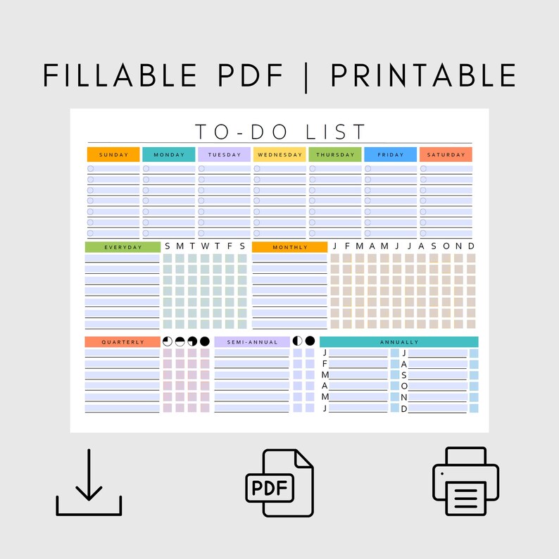 Printable to Do List Template Colorful PDF Checklist Daily Weekly ...