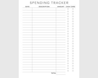 Printable Spending Tracker, Expense Tracker, Monthly Transactions Log, Spending Overview, A4/A5/Letter/Half Size, Instant Download PDF