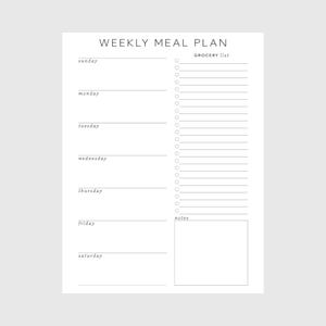 Planificateur de repas hebdomadaire avec modèle imprimable de liste de courses, plan de menus de 7 jours, planificateur de nourriture, santé et forme physique, A4/A5/Letter/Half