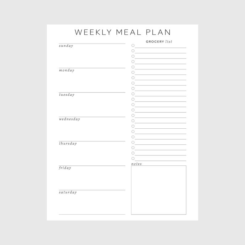Weekly Meal Planner Printable, Meal Prep, Menu Planner With Grocery ...