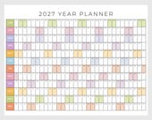 2027 Printable Year Planner | Large Wall Calendar 2027 | Yearly Wall Calendar | Rainbow Year Calendar | Giant Wall Calendar | A1 A2 A3 PDF