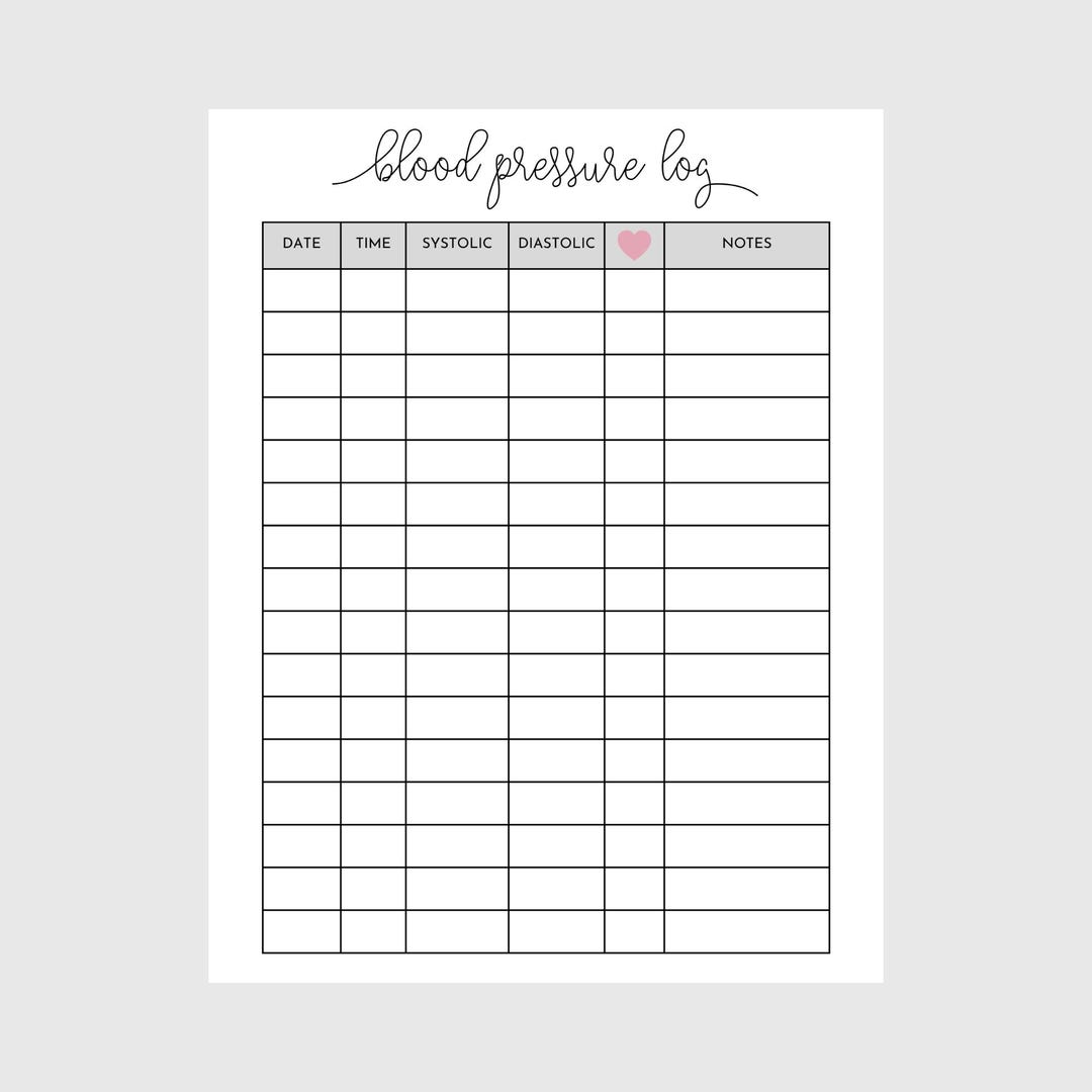 Blood Pressure Log Printable - Instant Download, Medical Tracker, Blood ...