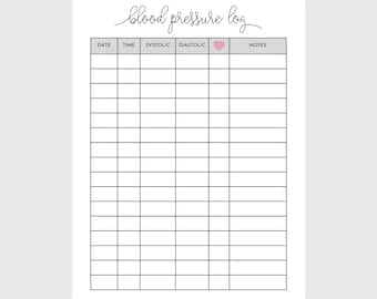 Blood Pressure Log Printable - Instant Download, Medical Tracker, Blood Pressure Tracker, Blood Pressure Chart PDF, Printer Friendly Sheet