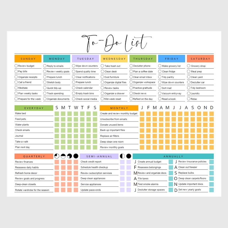 Printable to Do List Template Colorful PDF Checklist Daily Weekly ...