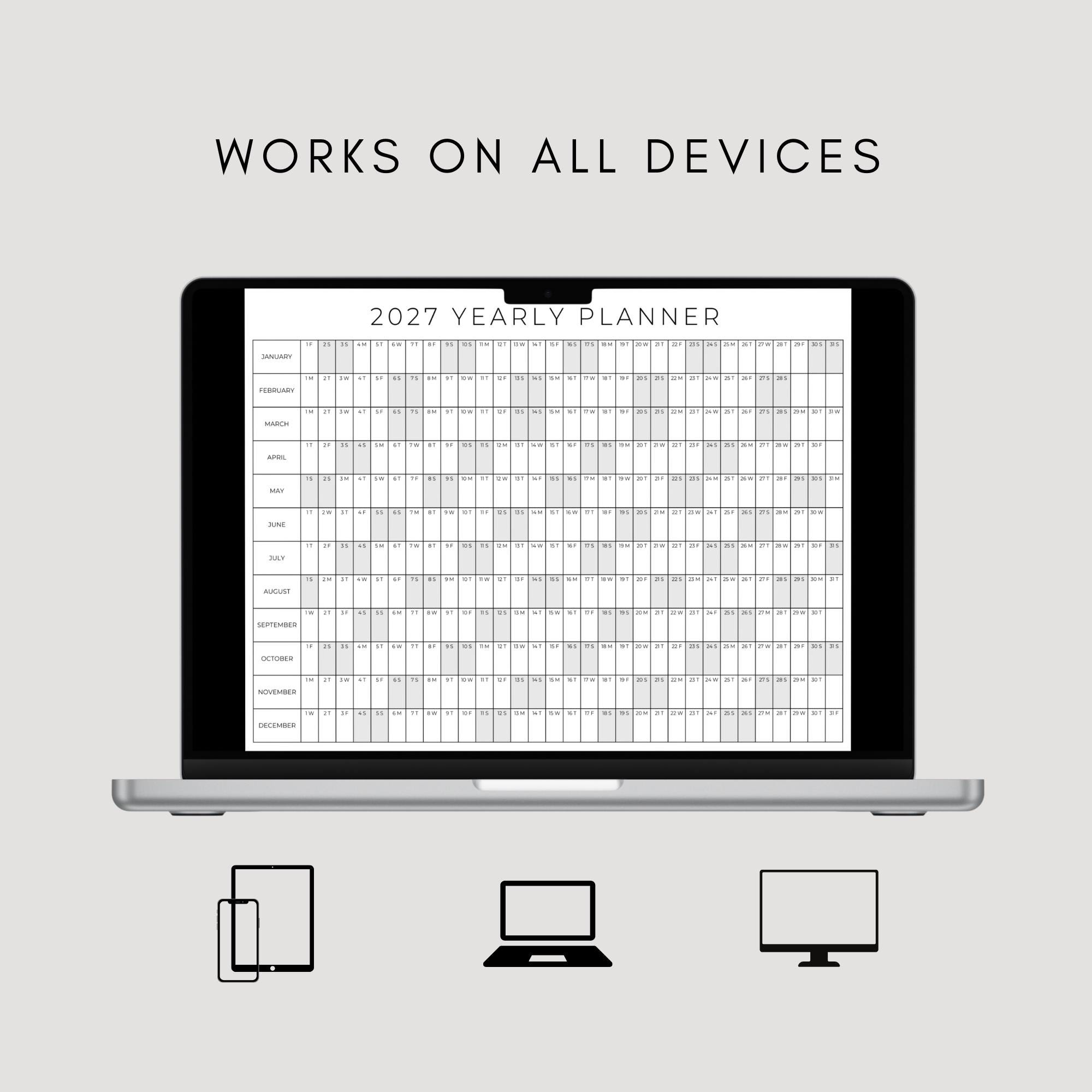 2027 Year Planner Printable, Yearly Planning Calendar, Calendar Poster