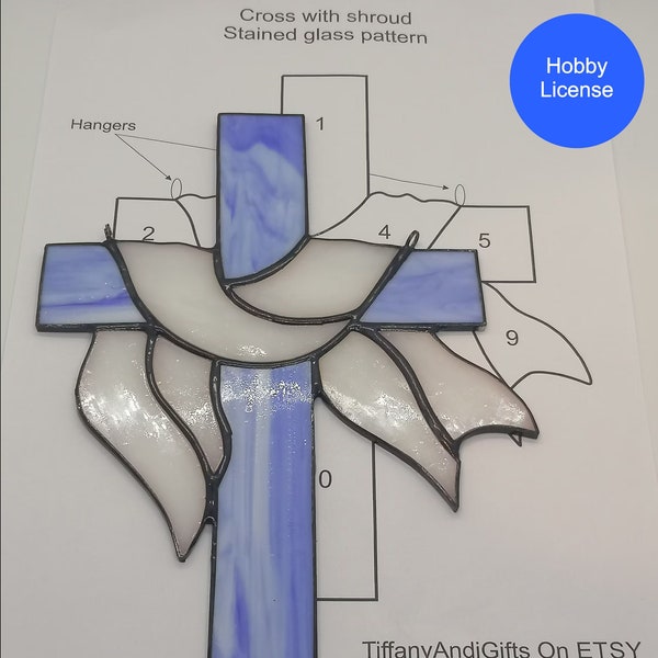 DIY Cross with Jesus shroud suncatcher, Tiffany glass Stained glass PDF DIGITAL Pattern, decoration or gift for Easter, hobby license.