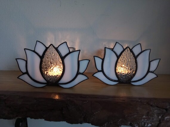YoHyien Porta Tealight in Cristallo, Porta Lumini a Forma di Fiore di Loto, Portacandele in Vetro, Portacandela Vetro Trasparente per Decorazioni Natale, Matrimoni e Feste a Casa (2
