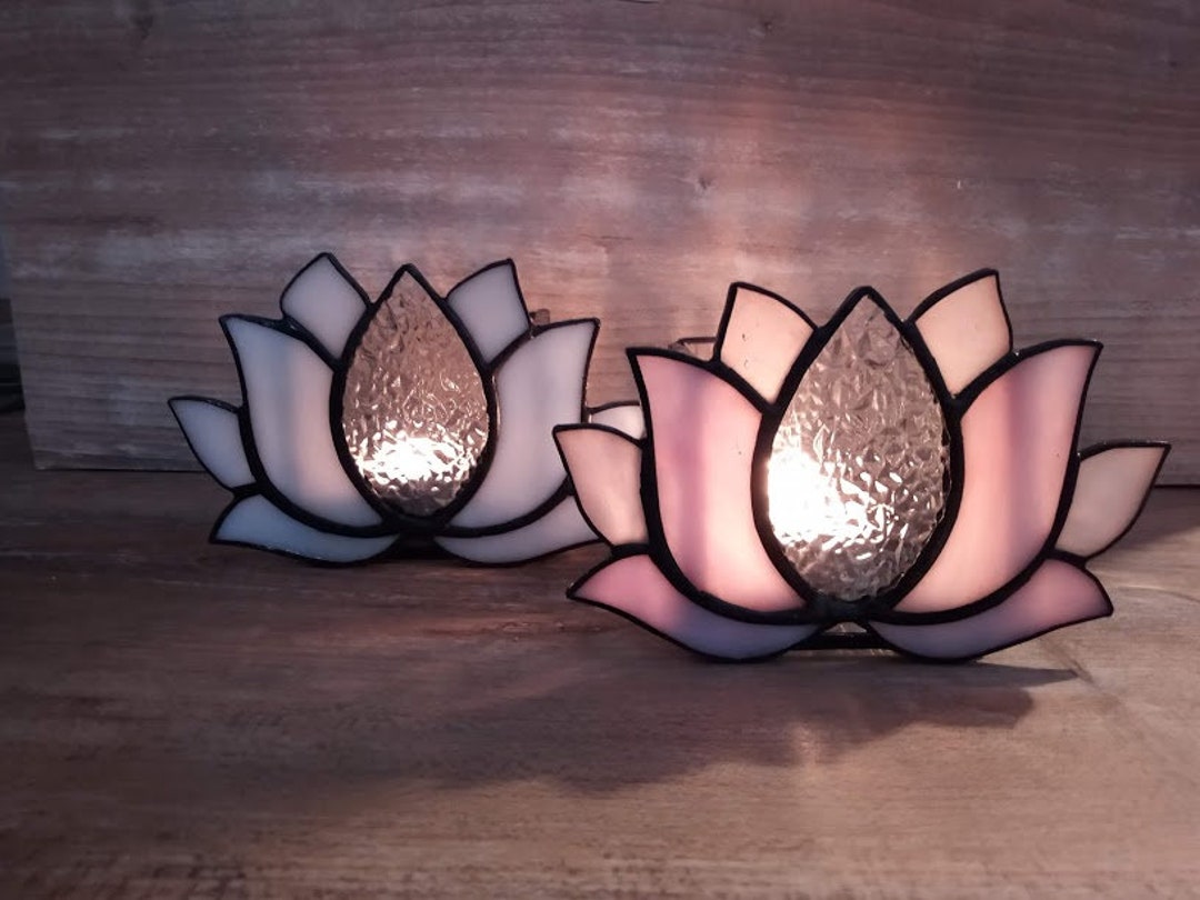 Pink or White Lotus Flower Candle Holder, Stained Glass Lotus