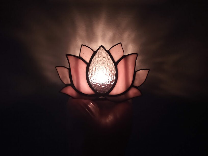 Pink or White Lotus Flower Candle Holder Stained Glass Lotus Etsy
