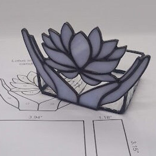 Lotus Flower, Stained Glass, Candleholder, Tiffany Style, PDF Pattern, Digital Download, DIY Crafting, Intermediate Level, Advanced Level