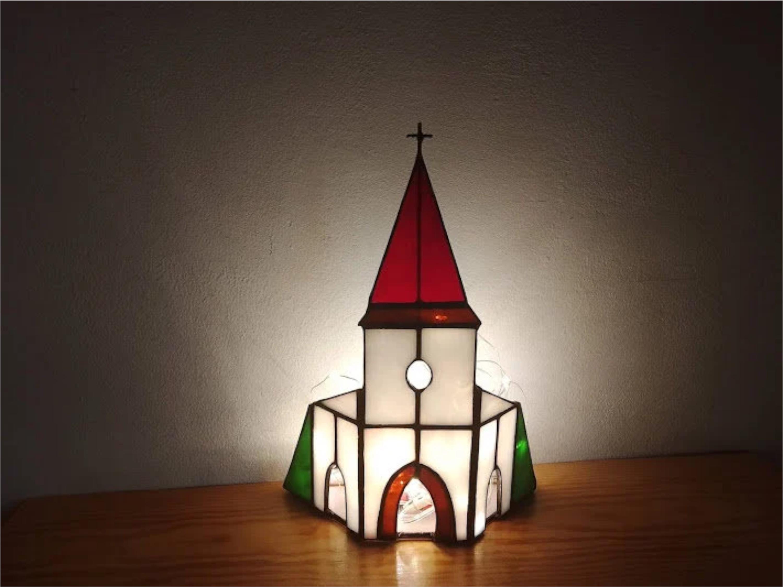 Stained Glass Church Candle Holder: Leaded Glass Temple Tealight