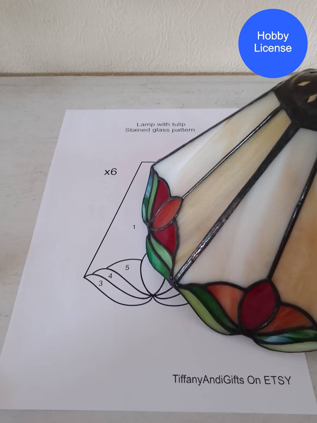 Stained Glass Lamp With Tulip, Stain Glass Lampe Shade Pattern, Tiffany