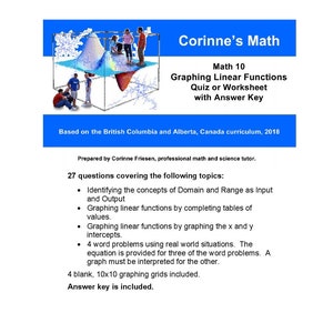 Math 10: Graphing Linear Relations Quiz or Worksheet With ...