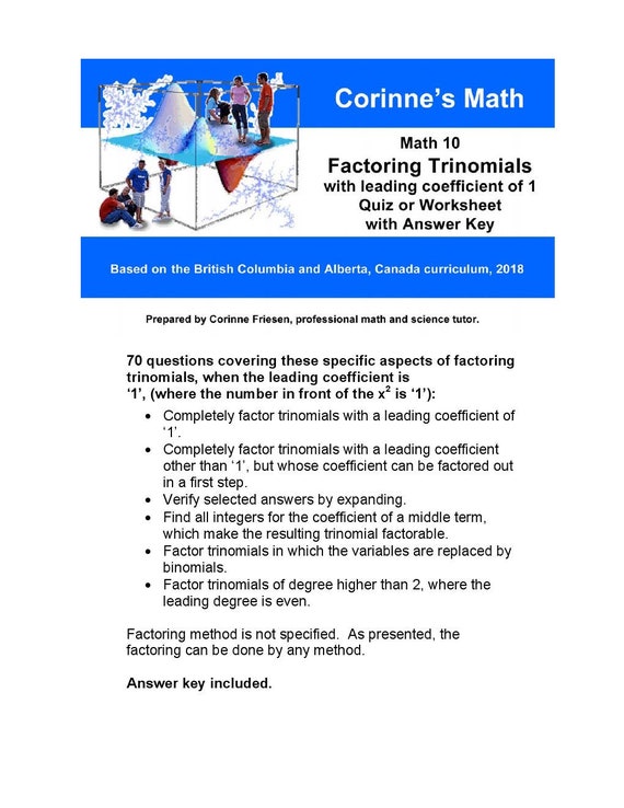 Math 10 Factoring Trinomials With A Leading Coefficient Of Etsy