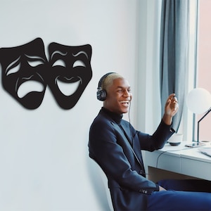 Mask Theater, Wooden Drama Masks Shape, Comedy Tragedy Drama Theater Masks, Happy Sad Comedy Tragedy, Decoration Wood Art Wall Hanging, Wall