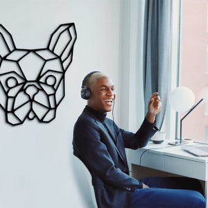 Geometrische Französische Bulldogge Holzwandkunst: Modernes Wohndekor
