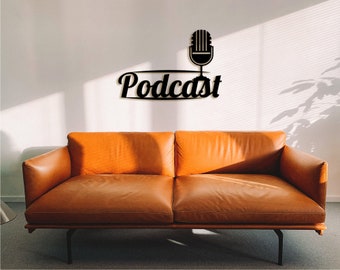 Arte mural de podcast en 3D: decoración de estudio, letrero de micrófono