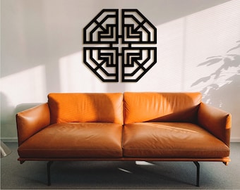 Korean Art Decor: Geometric Wood Wall Hanging, Asian Gift