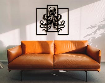 Arte mural de madera con forma de pulpo 3D: decoración marina