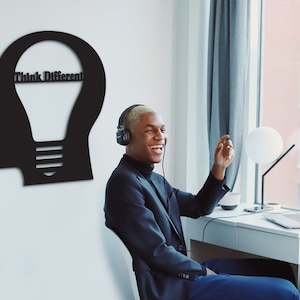 Think Different Wood Wall Decor: 3D Office Art Sculpture