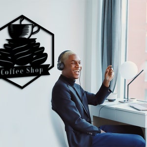 Coffee Bar Wood Wall Art: Geometric Coffee Shop Sign