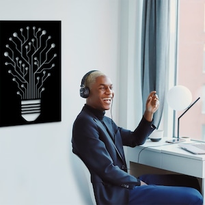 Circuit Board Bulb Wall Art: Minimalist MDF Tech Decor