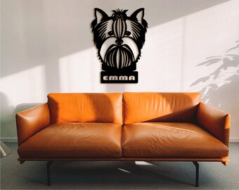 Arte geométrico de pared de madera de Yorkshire Terrier: regalo para amantes de los perros