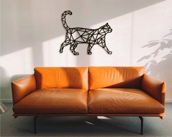 Decoración geométrica de gato de madera, tamaño y color personalizados