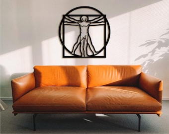 Arte mural de madera del Hombre de Vitruvio: decoración del hogar inspirada en Da Vinci