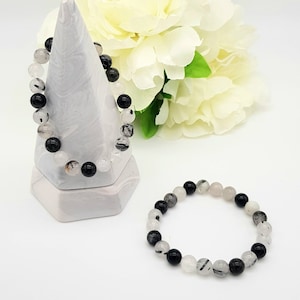 Pulsera de turmalina negra / Pulsera de turmalina negra genuina de 8 mm / Hecha a mano en Australia / Pulsera de cristal