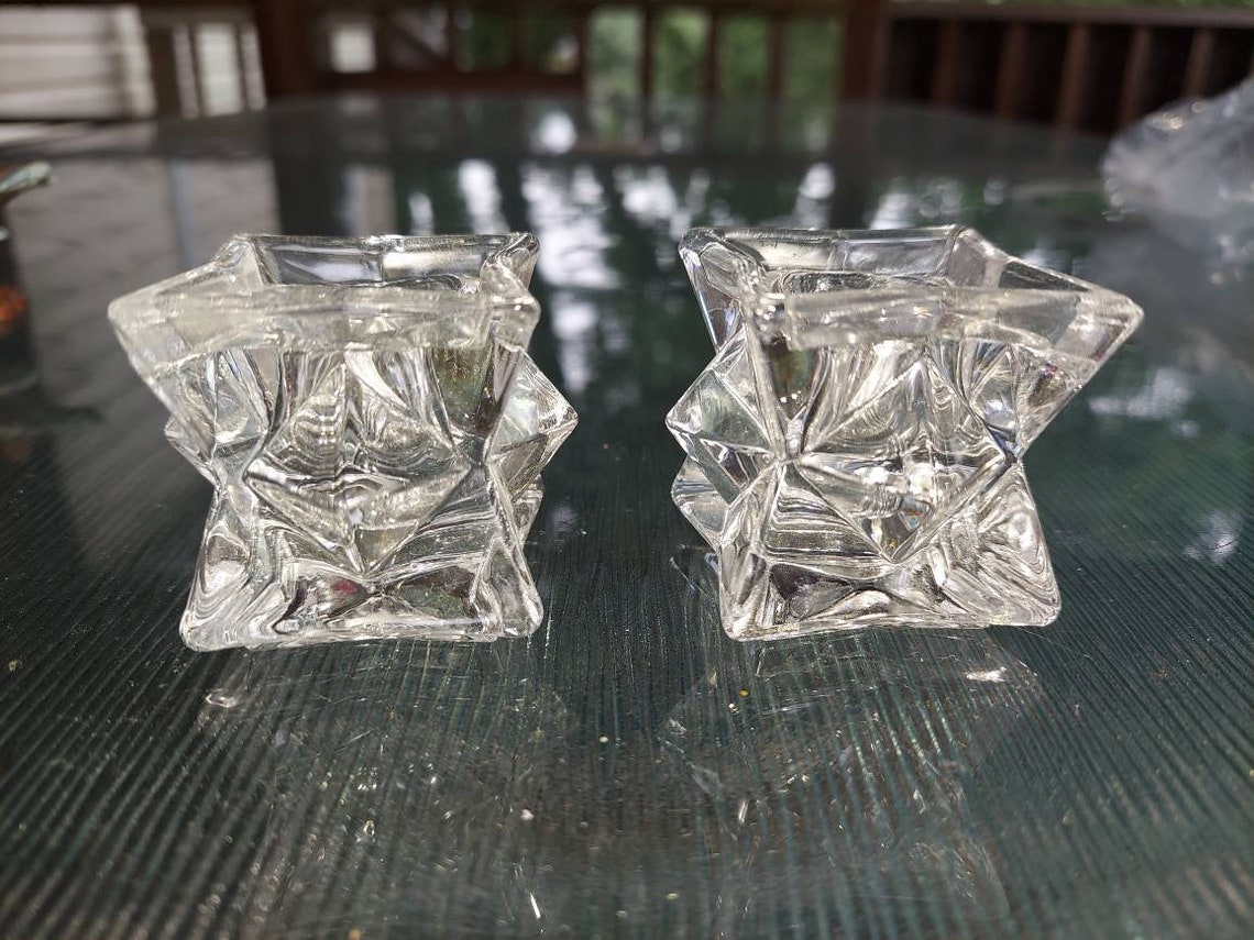 2 Vintage lead crystal star shaped candle holder made in the Etsy