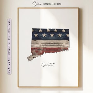Connecticut State Map Print Connecticut Wall Art American Flag Patriotic Print USA State Map Stars And Stripes Connecticut Map Poster