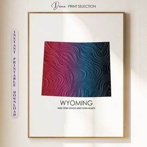 Carte du Wyoming, impression carte WY imprimable, carte de l'état des États-Unis, cadeau d'art mural du Wyoming pour les couples, décoration Americano, impression de carte personnalisée, carte de l'état du Wyoming