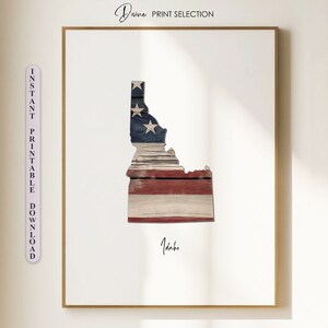 Idaho State Map Print Idaho Wall Art American Flag Patriotic Print USA Idaho Map Poster Stars And Stripes Rustic Country Art Decor