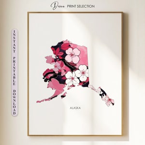 Alaska Karte Poster Alaska State Map Druck Wandkunst Wohnzimmer Dekor Digital druckbare Kunst Blumenkarte Illustration Karte von Alaska Geschenk für Sie