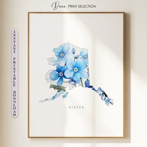 Impression de carte de l'Alaska, art mural, décoration de salon, carte de l'Alaska, affiche numérique imprimable, impression florale, carte de l'Alaska, cadeau pour des amis
