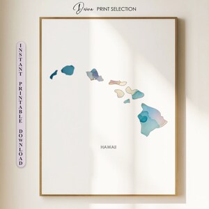 Impression de carte d'Hawaï, impression d'art mural d'Hawaï, impression patriotique, carte de l'État des États-Unis, cadeaux pour femme, illustration de la carte, carte d'Hawaï, décoration de bureau à domicile
