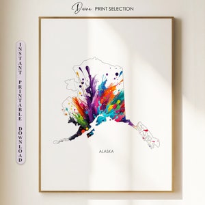 Carte de l'Alaska, impression d'art mural patriotique Carte de l'état des États-Unis, art mural de l'Alaska, cadeau pour couples